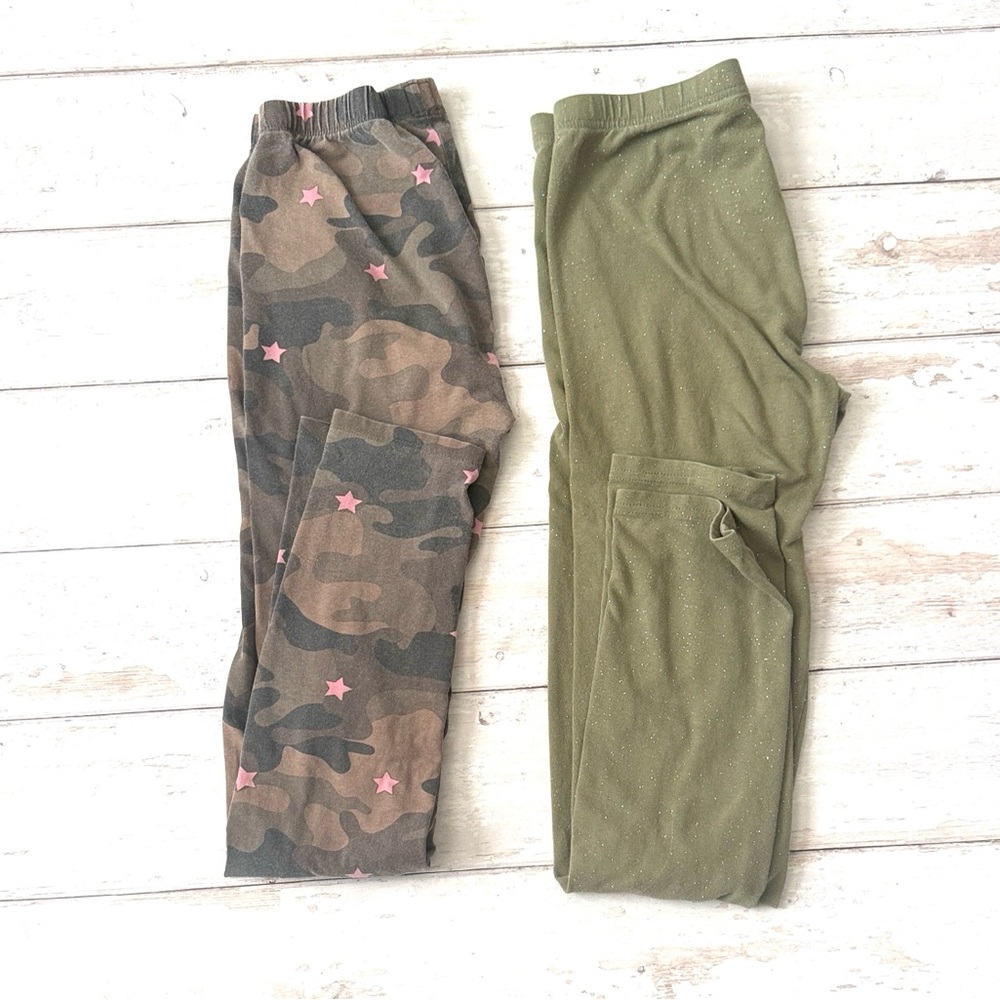 Girls Size 14 Legging Bundle Set 2ct Olive Green Glitter Camo Pants Gap Old Navy